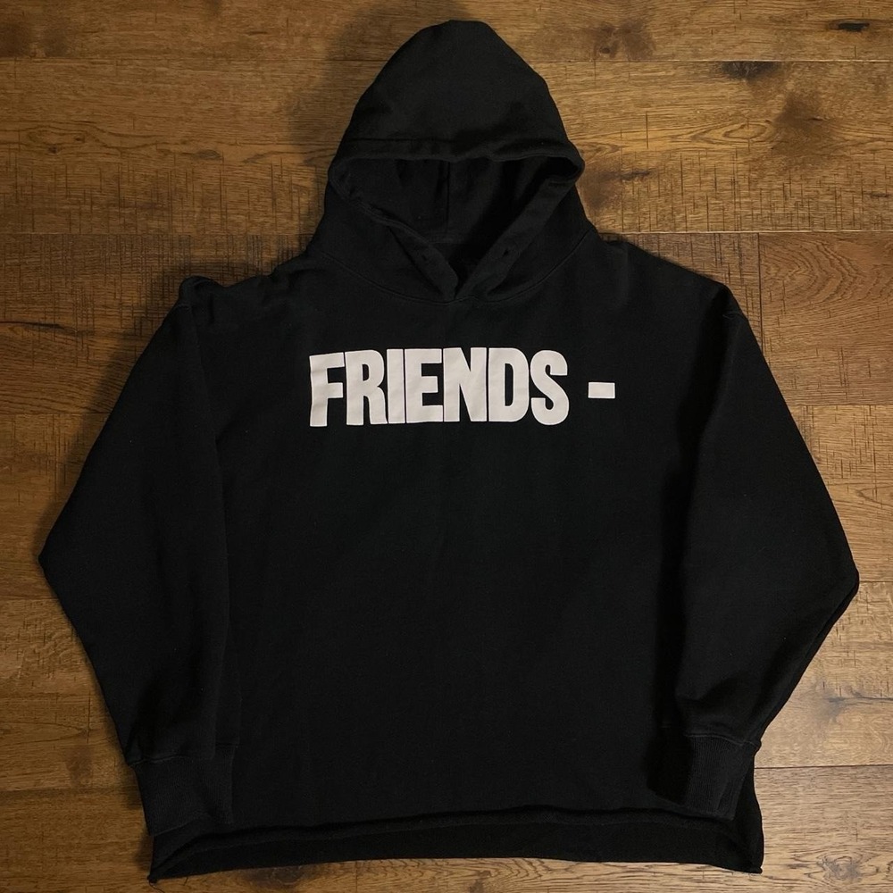 Vlone Friends Cropped French Terry Hoodie Black Mens Large Streetwear V Logo